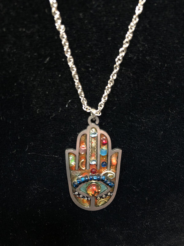 Sterling Silver Chain with Jeweled Hamsa