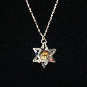 Sterling Silver Chain with Reversible Jeweled Jewish Star