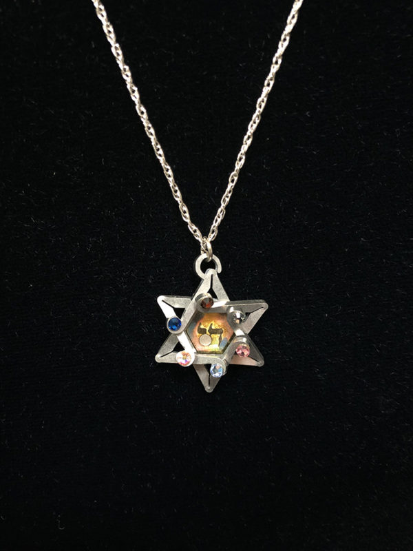 Sterling Silver Chain with Reversible Jeweled Jewish Star